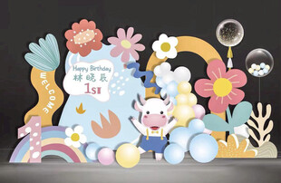 涂鸦风牛宝宝生日派对