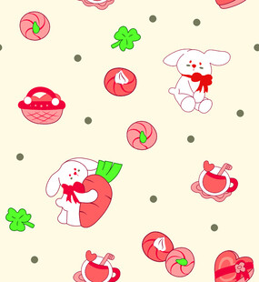 可爱兔子草莓图案背景