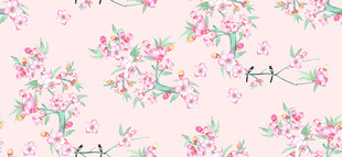 粉色花卉无缝图案背景