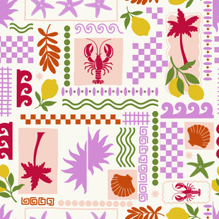 多彩夏日元素拼接图案