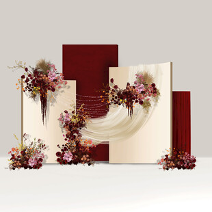 红白色婚礼花艺装饰场景留影区