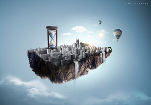 悬浮空中的奇幻岛屿景观