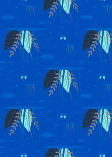 蓝色海洋风鱼群图案背景