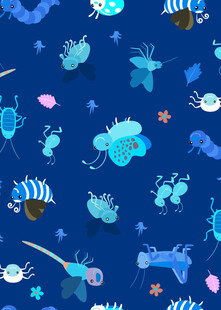 梦幻蓝色海洋生物图案背景