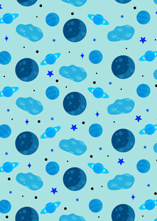 蓝色梦幻太空元素无缝图案
