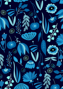 蓝色花卉植物无缝图案
