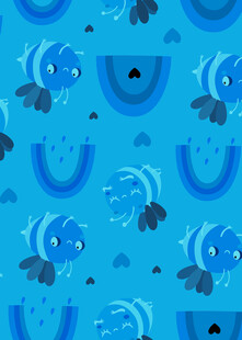 蓝色卡通西瓜鱼图案背景
