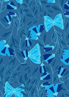 蓝色蝴蝶结花卉图案背景