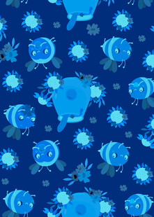 蓝色卡通病毒图案背景