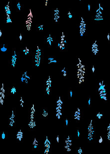 梦幻蓝黑抽象植物图案