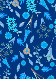 蓝色冬日雪花植物无缝图案
