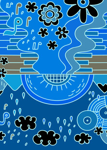 蓝色抽象花卉图案背景