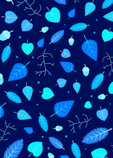 蓝色梦幻树叶心形图案背景