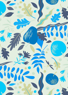 蓝白植物风手绘图案背景