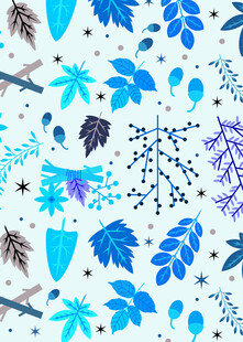 蓝调清新植物图案背景