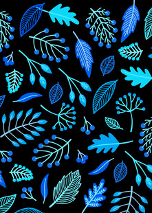 蓝色手绘风植物图案背景