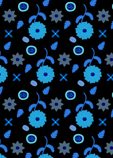 蓝色花卉图案黑色背景纹理