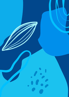 蓝色抽象几何植物图案