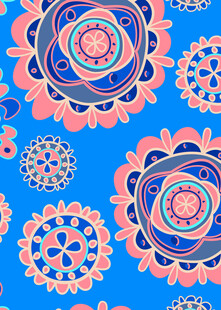 蓝色背景多彩花卉图案