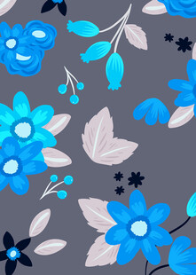 蓝花灰底花卉图案设计