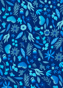 蓝色花卉植物无缝图案