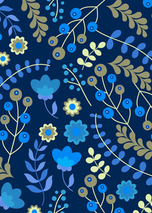 蓝色花卉植物图案背景