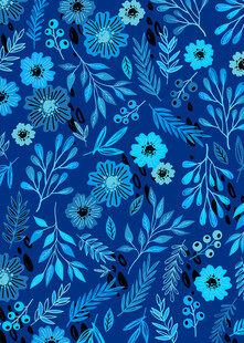 蓝色花卉图案织物纹理