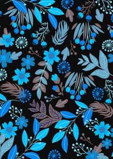 蓝色花卉图案布料纹理