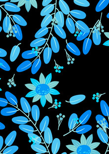 蓝色花卉枝叶图案背景
