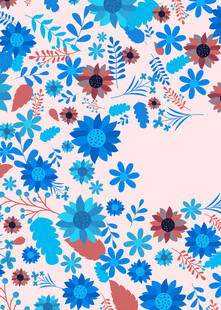 蓝红花卉图案背景