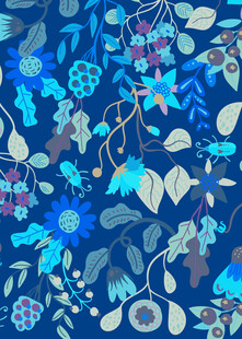 蓝色花卉植物图案背景