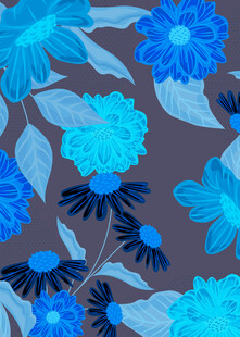 蓝色花卉图案布料纹理