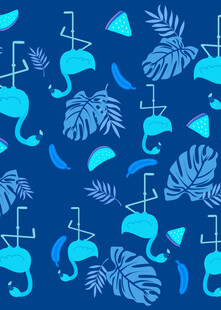 蓝色海洋风动物植物图案