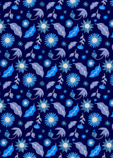 蓝色花卉图案布料纹理