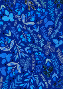 蓝色花卉叶子图案布料