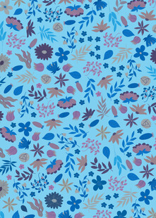 蓝色花卉鱼纹图案布料