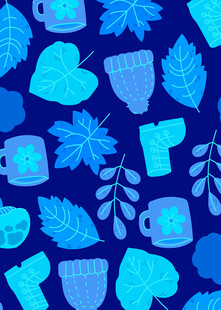 蓝色秋季元素无缝图案