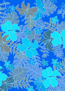 蓝色热带花卉植物图案