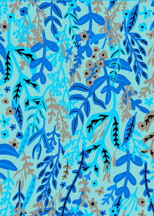 蓝调植物图案织物纹理