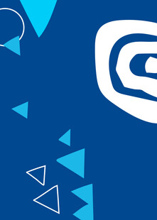 蓝色几何图案与品牌标识