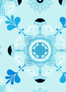 蓝色花卉曼陀罗图案设计