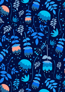 蓝色植物图案背景纹理