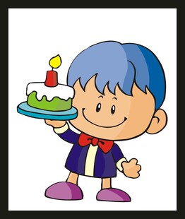 男孩端生日蛋糕