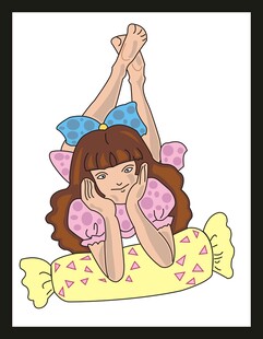 趴着的可爱卡通小女孩