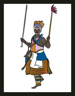 非洲传统服饰持杖舞者