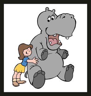 小女孩与河马的亲密互动