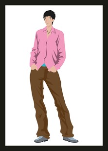 穿粉色上衣站立的男士