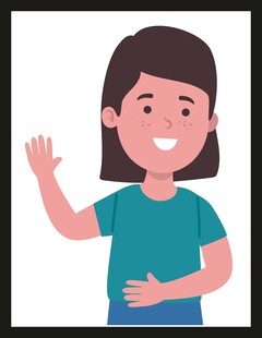 挥手微笑的蓝衣女孩