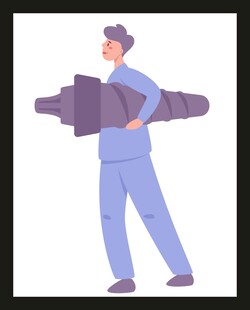 男子扛着相机造型物体