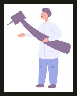 医生手持巨型牙科工具